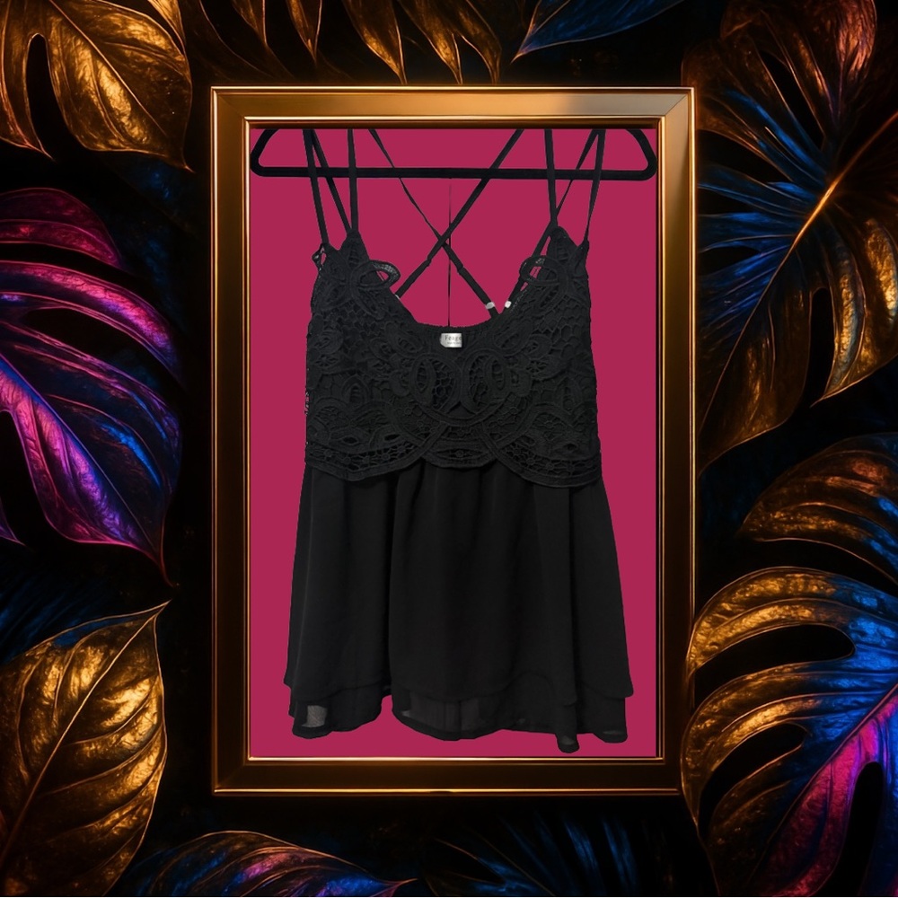BOGO! Lace Chiffon Cami w/Crisscross Straps